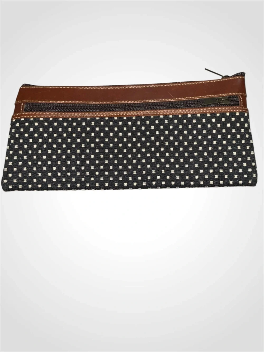 Leather Trim Black Matrix Dot Makeup Pencil Case From Africa